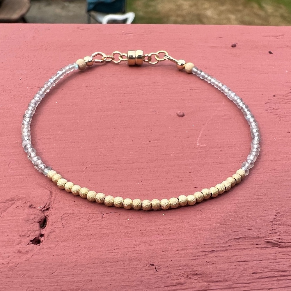 Handmade Canadian Labradorite Bracelet 14k Yellow Gold Filled , Magnetic Clasp